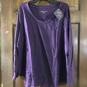Ava & Viv Dark Purple Long Sleeve Scoop Neck T Shirt New 2X